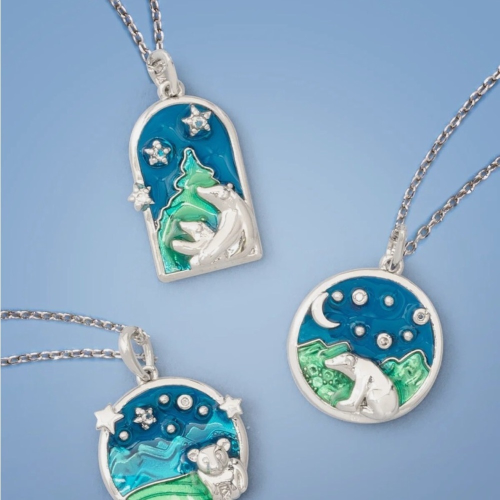 Silver and Blue polar bear Pendant Necklace